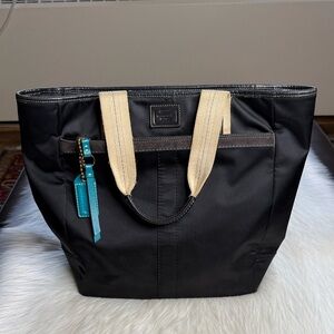 Coach Vintage Black Satin Double Handle Tote Bag